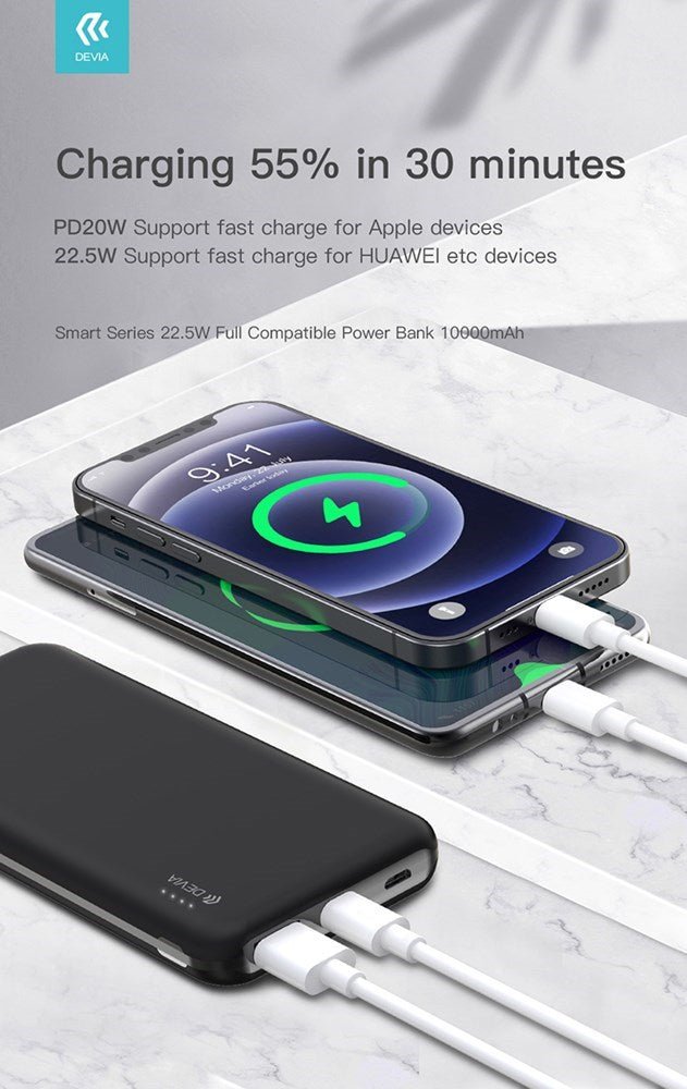 Devia - 10,000mAh 22.5W PD & QC3.0 LED Indicator Powerbank - Black - Tech Access Unclassified
