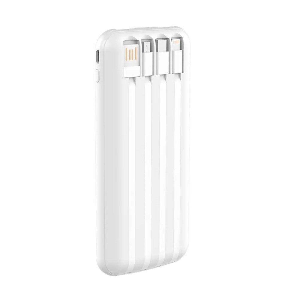 Devia - 10,000mAh Powerbank & USB, Lightning, MicroUSB & Type C Cable - White - Tech Access Unclassified