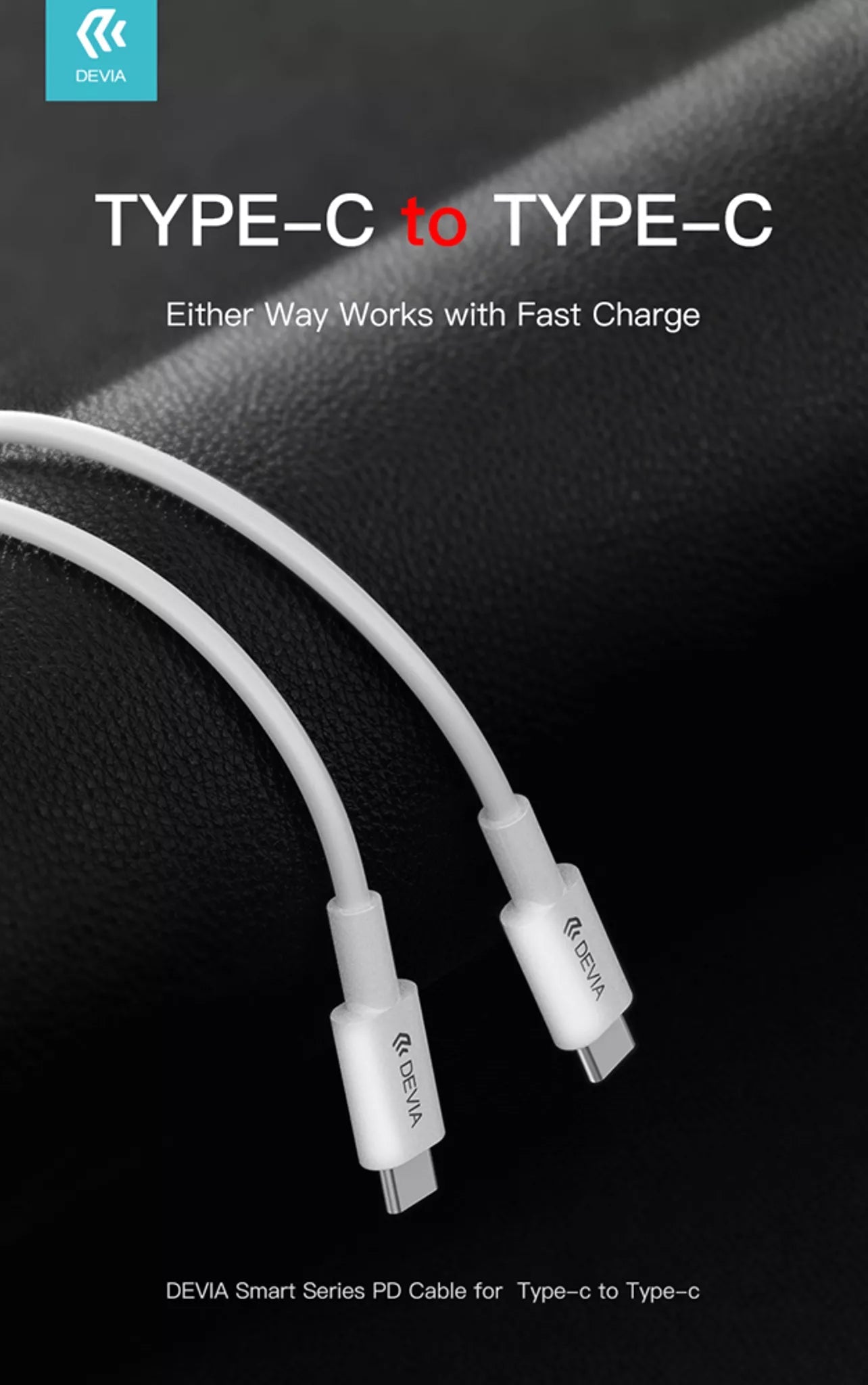 Devia - 1m (60W) Power Delivery - Type C to Type C Cable - White - Tech Access Unclassified