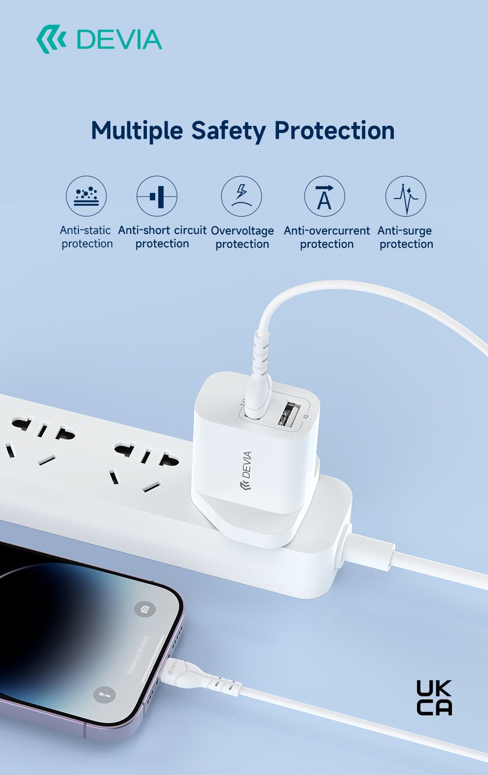 Devia - 2.4A Dual USB Plug & 1m Non - MFI Lightning Cable - White - Tech Access Unclassified