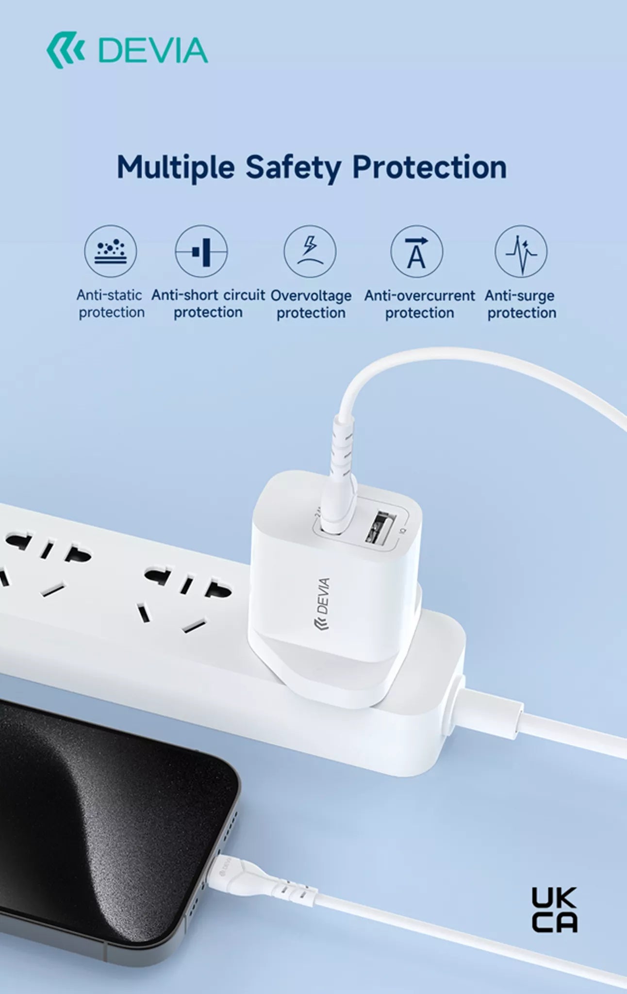 Devia - 2.4A Dual USB Plug & 1m Type C Cable - White - Tech Access Unclassified