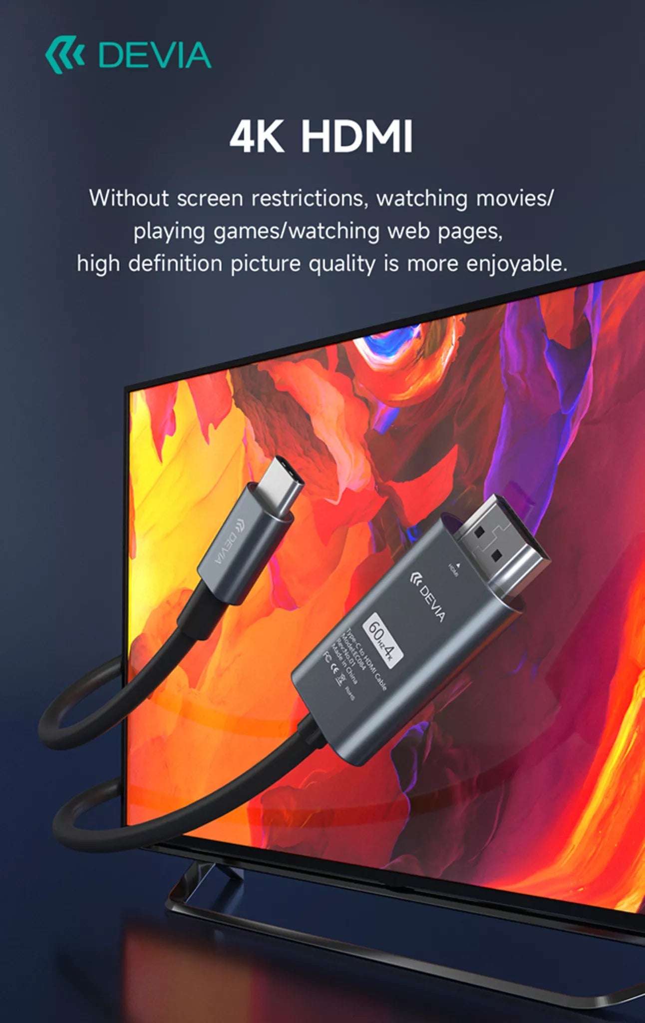 Devia - 2m 1080p HDMI to Type C Cable - Black - Tech Access Unclassified