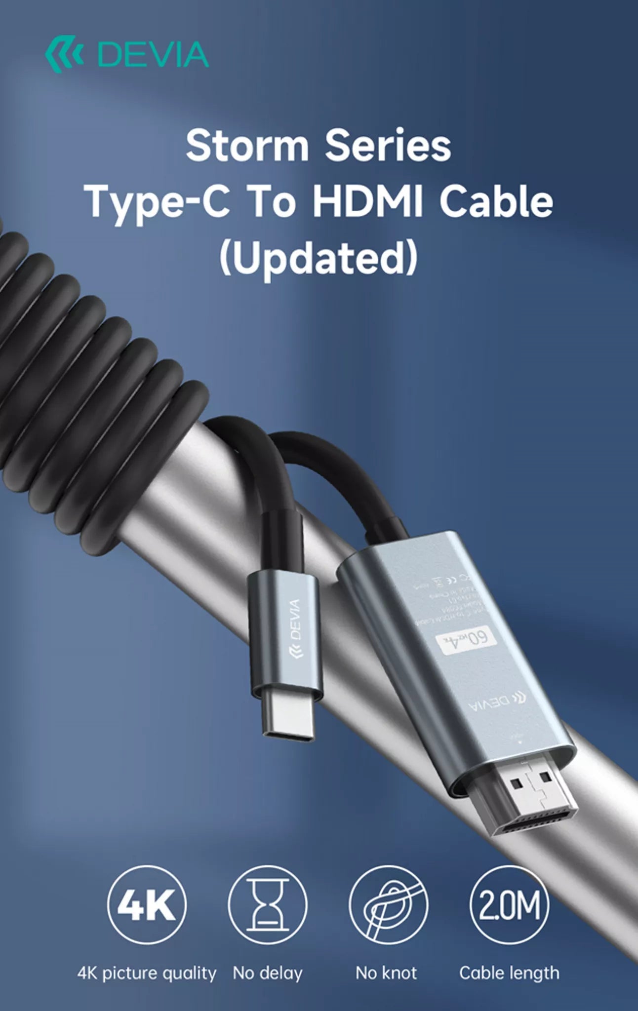 Devia - 2m 1080p HDMI to Type C Cable - Black - Tech Access Unclassified