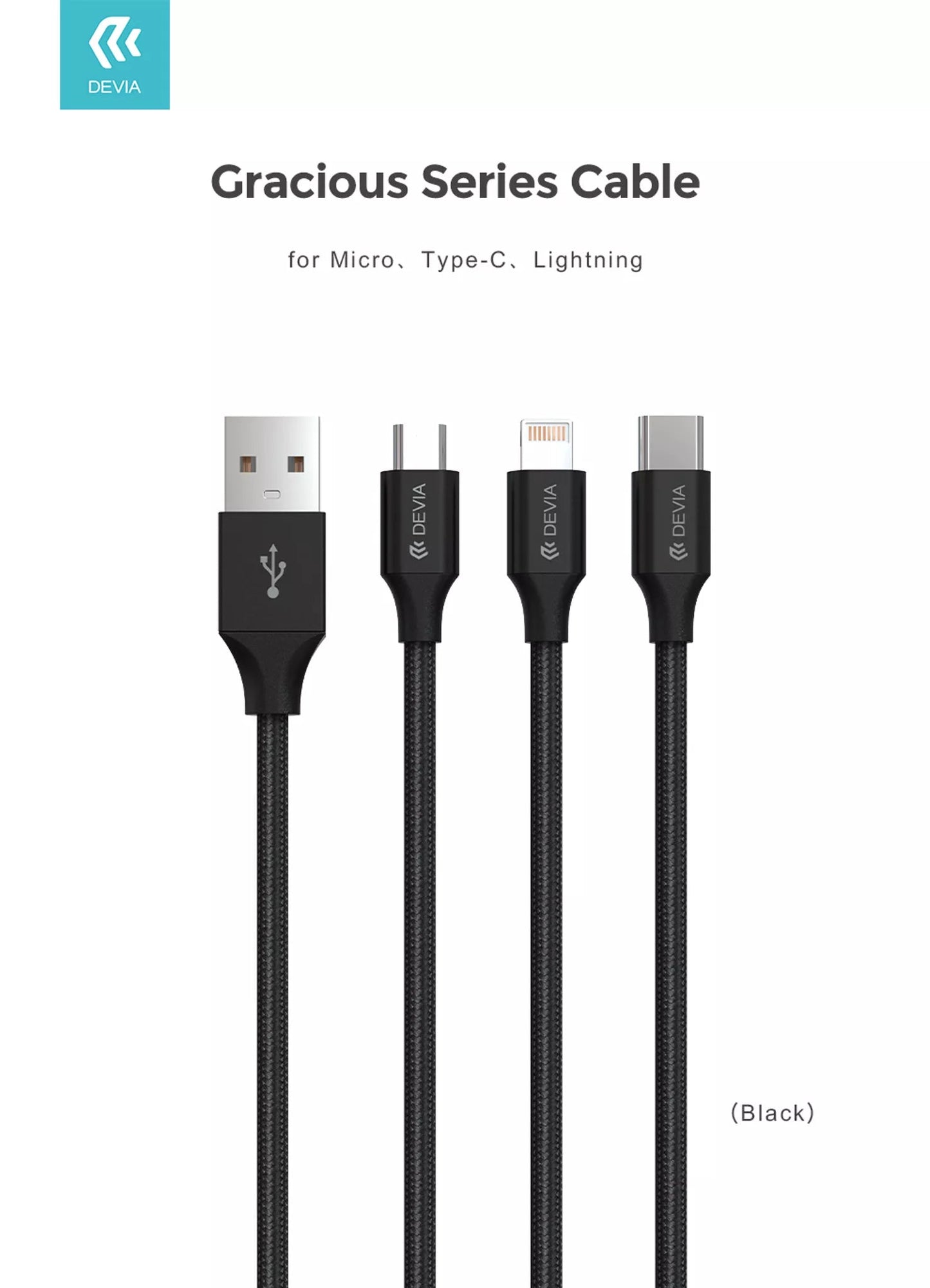 Devia - 2m (2.1A) Mesh Armour USB to Non - MFi Lightning Cable - Black - Tech Access Unclassified