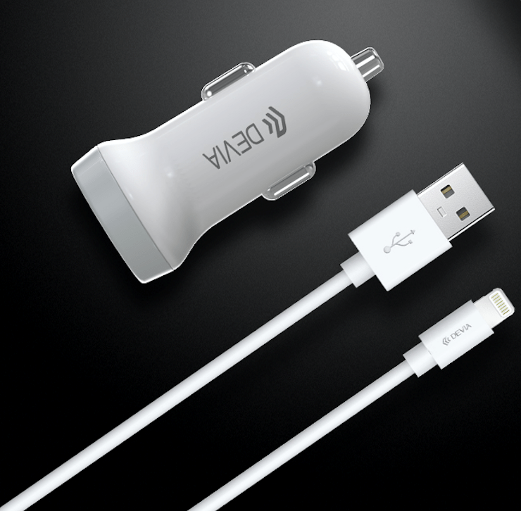 Devia - 3.1A Dual USB Port Car Adapter & 1m Non - MFI Lightning Cable - White - Tech Access Unclassified