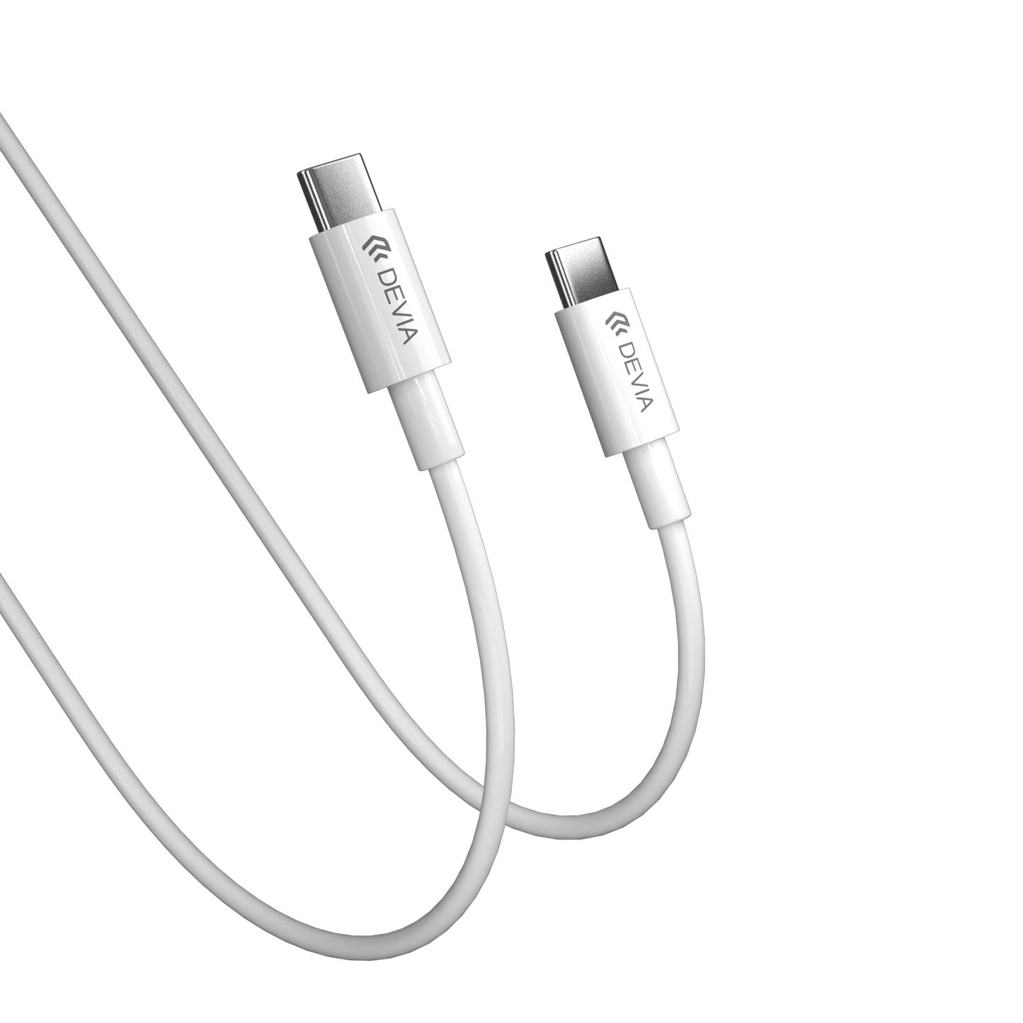 Devia - 45W GaN Dual Type C 3 - Pin UK Charging Plug & 1.5m Type C to Type C Cable - White - Tech Access Unclassified