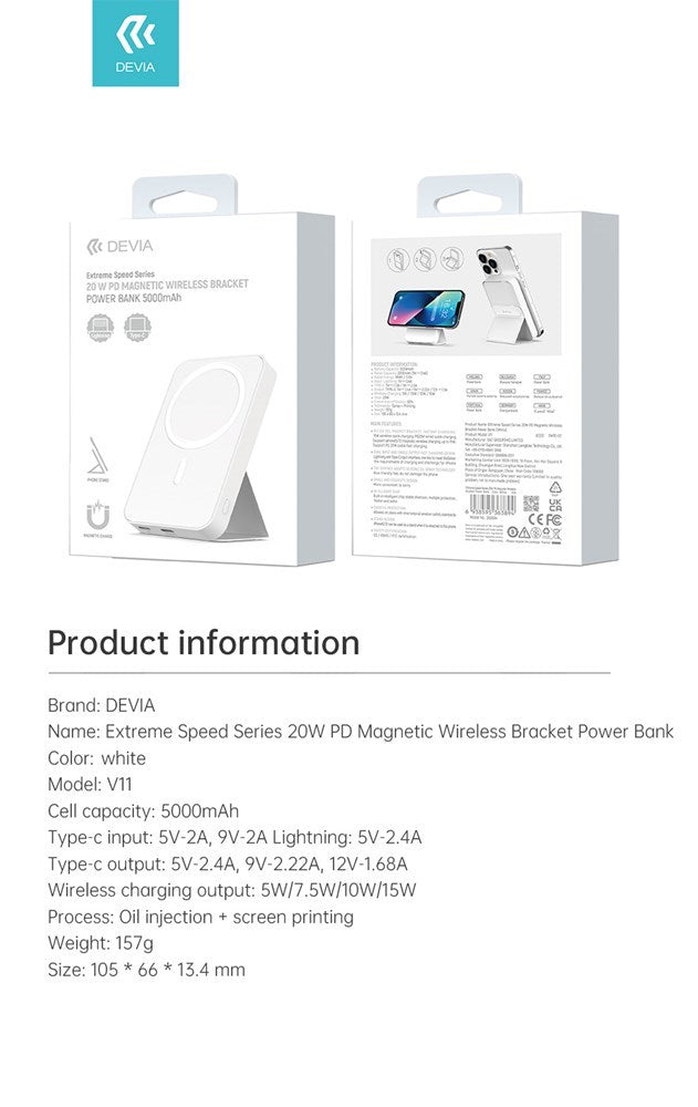 Devia - 5,000mAh 20W PD MagSafe Powerbank & Desktop Stand - White - Tech Access Unclassified