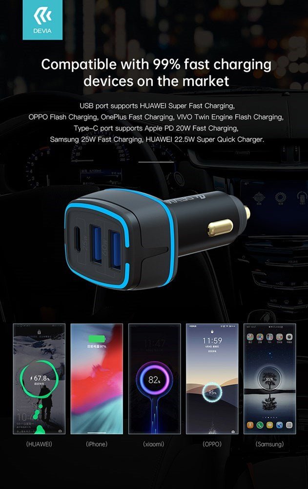 Devia - 85W Power Delivery USB - C & Dual USB Port Car Adapter - Black - Tech Access Unclassified