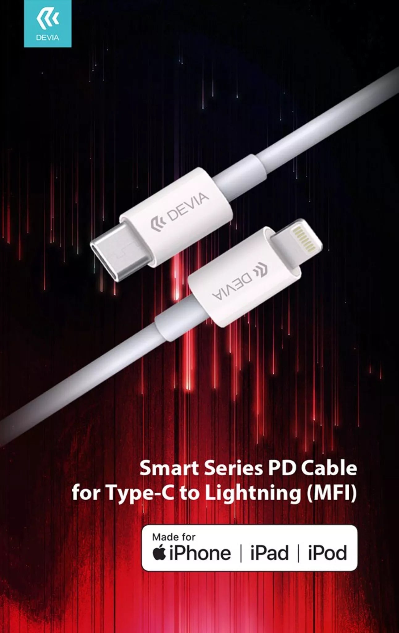Devia / Comma - 1.5m (27W) Power Delivery - Type C to MFI Lightning Cable - White - Tech Access Unclassified