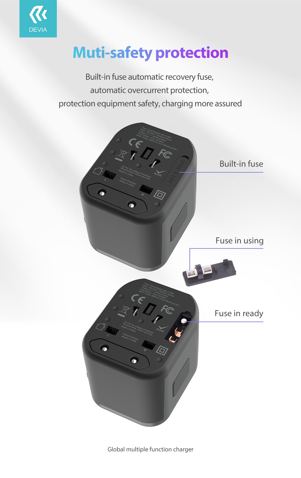 Devia - Global Multiple Function Travel Adapter - Black - Tech Access Unclassified