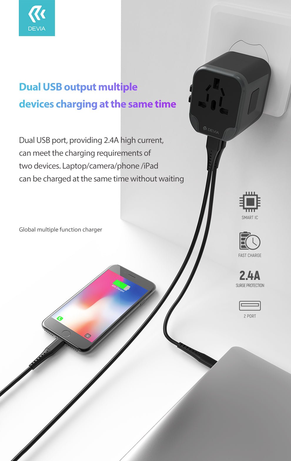 Devia - Global Multiple Function Travel Adapter - Black - Tech Access Unclassified