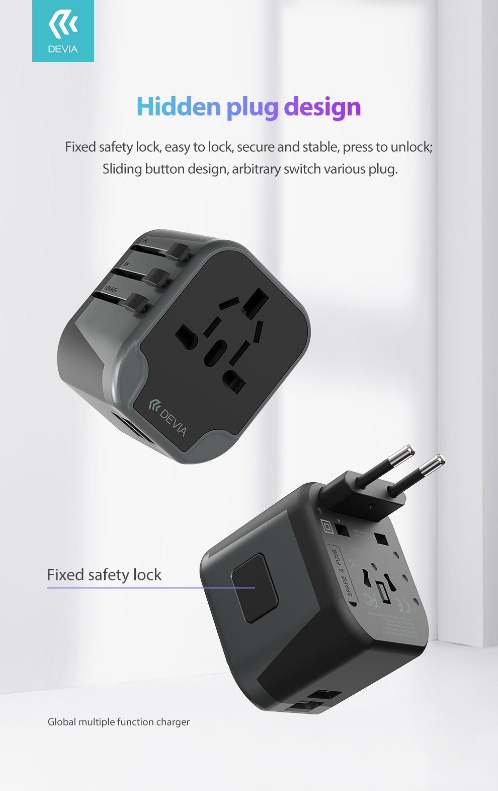 Devia - Global Multiple Function Travel Adapter - Black - Tech Access Unclassified
