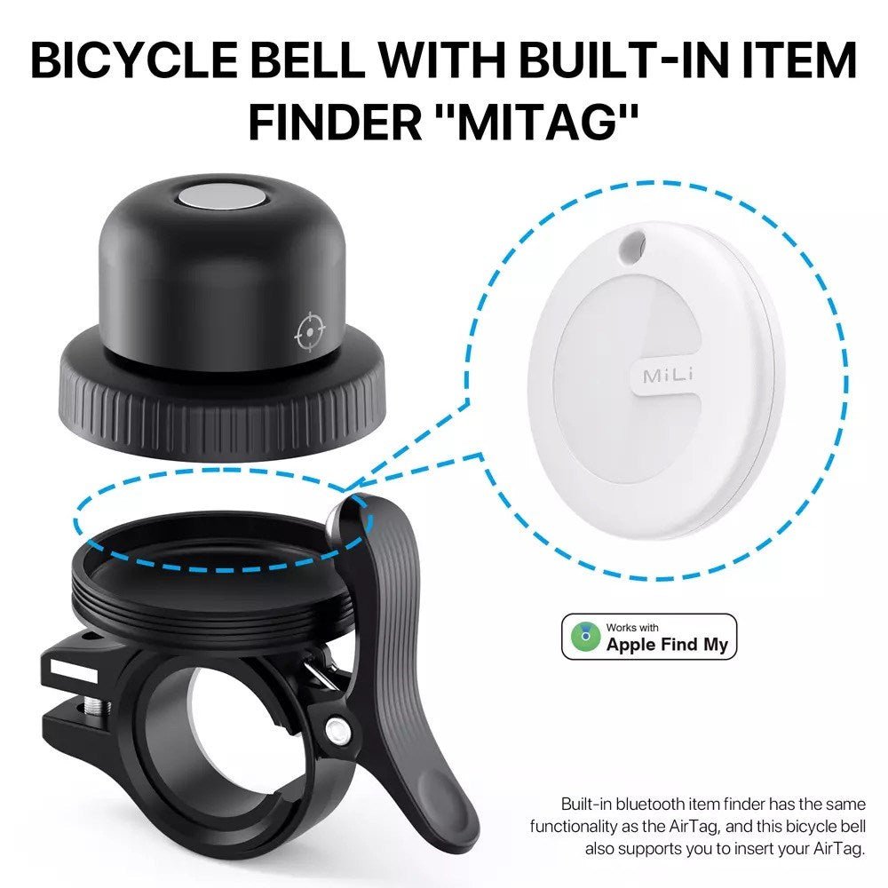 MiLi - MiBell MFI (Apple Approved) Find My Item Finder & Bicycle E - Scooter Bell - Black - Tech Access Unclassified