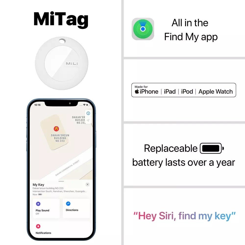 MiLi - Pack of 3 - MiTag MFI (Apple Approved) Find My Item Finder & PU Leather Keyring - White - Tech Access Unclassified