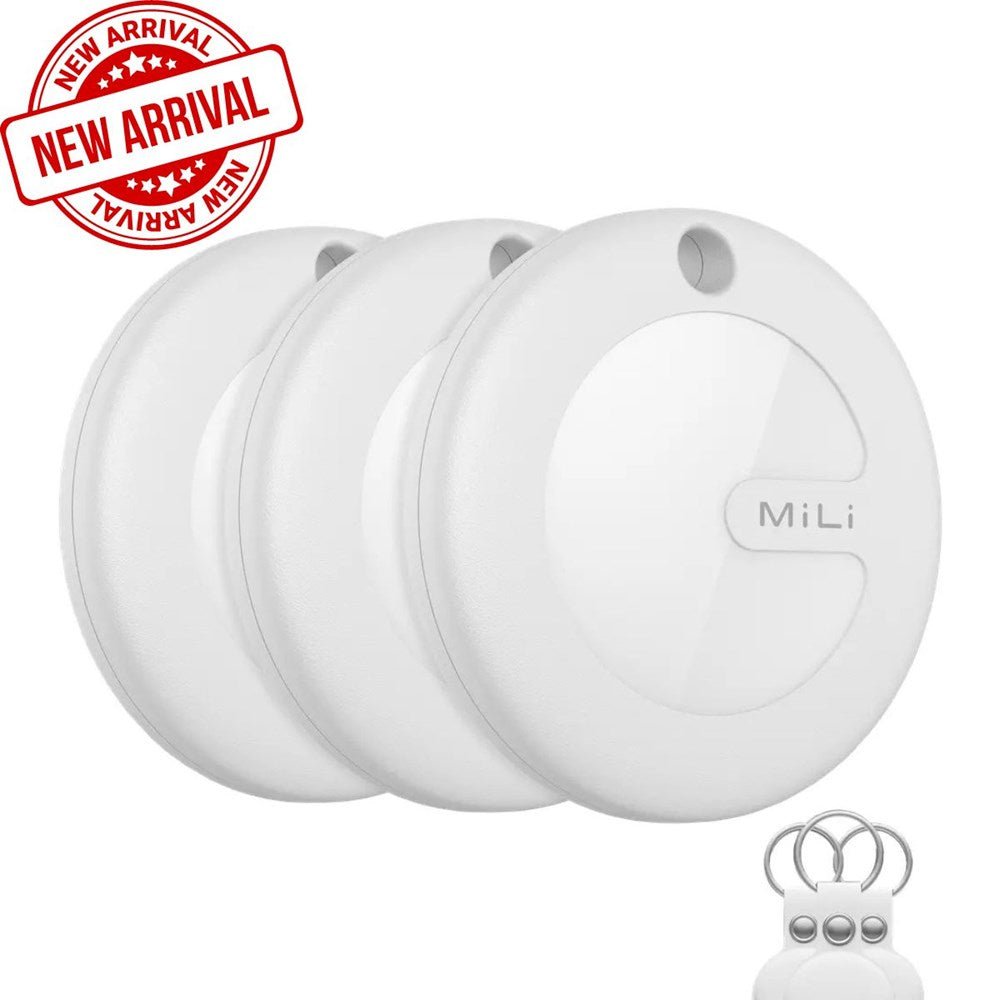 MiLi - Pack of 3 - MiTag MFI (Apple Approved) Find My Item Finder & PU Leather Keyring - White - Tech Access Unclassified