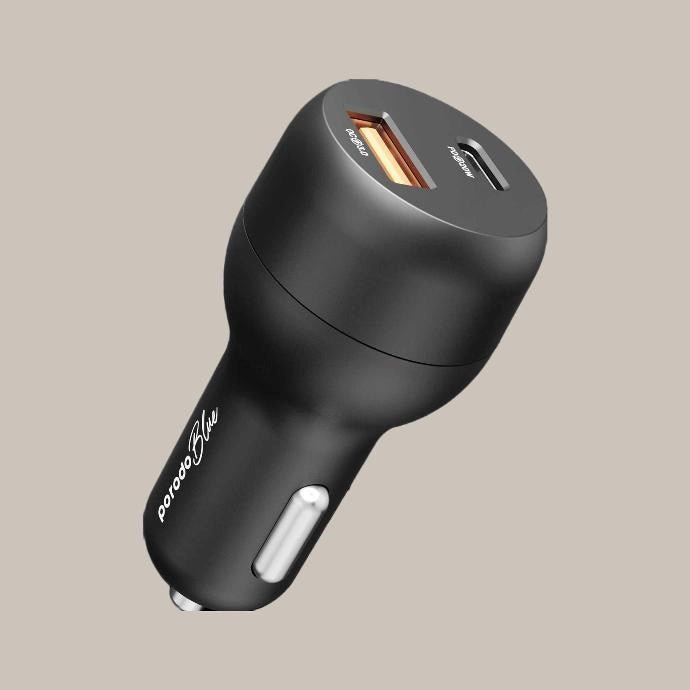 Porodo Blue Dual Port Car Charger QC3.0 18W + PD 20W - Black - Tech Access Unclassified