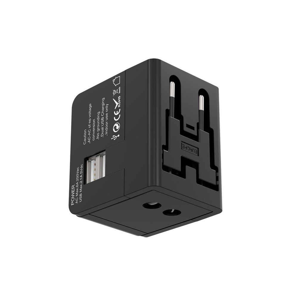 Porodo Blue Dual USB - A Universal Travel Adapter 2.1A - Black - Tech Access Unclassified