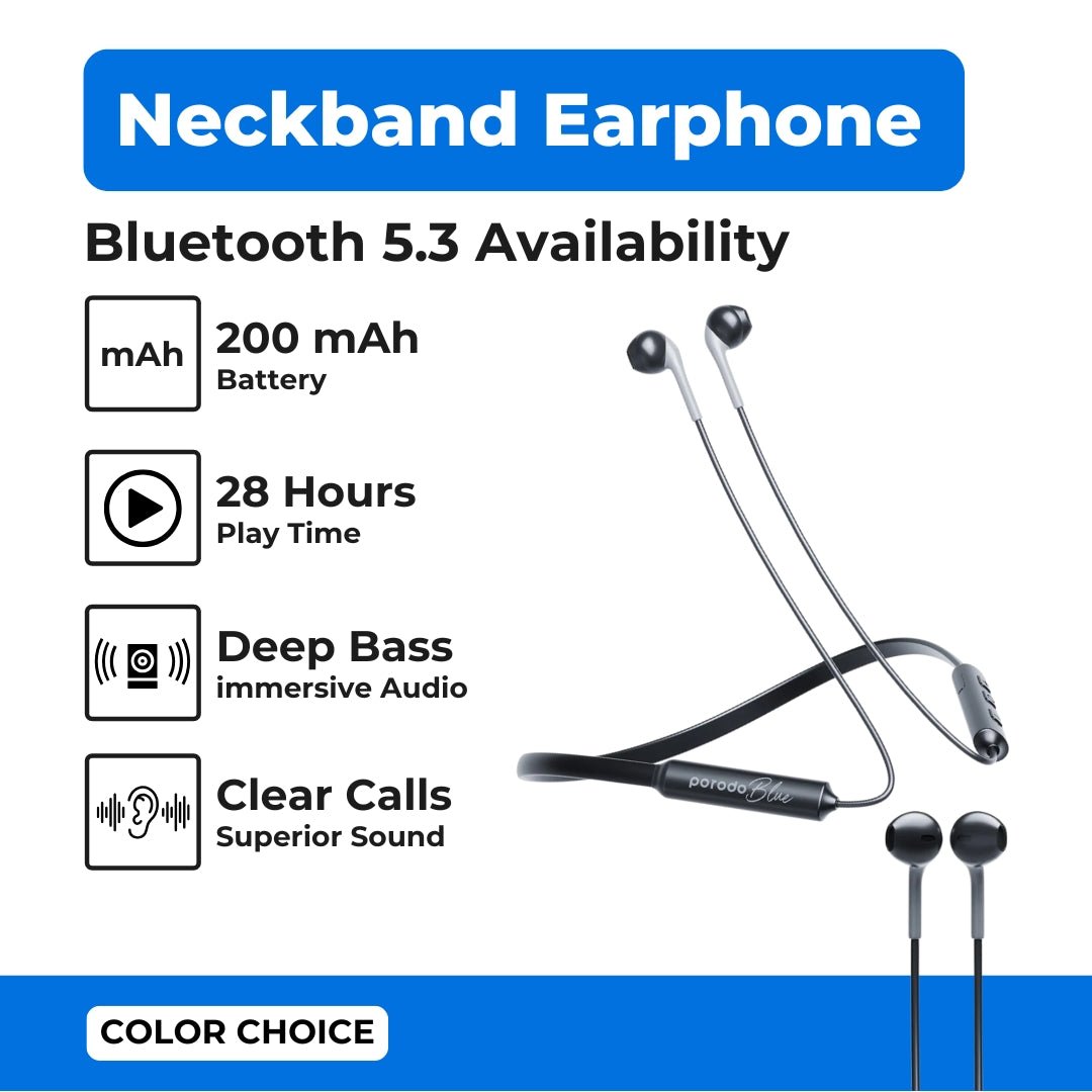 Porodo Blue ENC Neckband Apple Buds Earphones - Black - Tech Access Unclassified