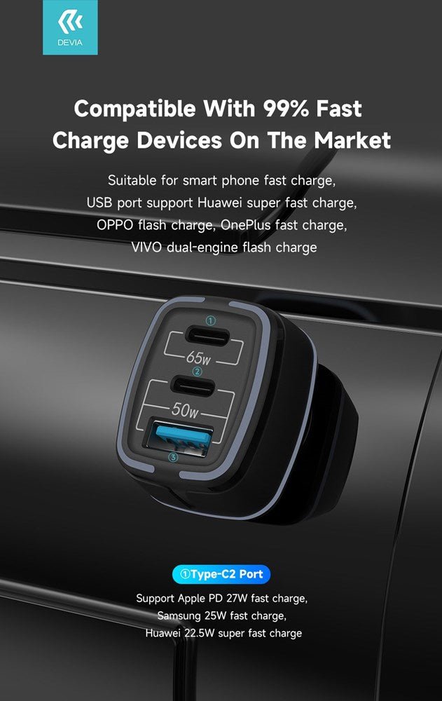 Devia - 115W (65w, 50w) Power Delivery Dual USB - C USB Port Car Adapter - Black - Tech Access Unclassified