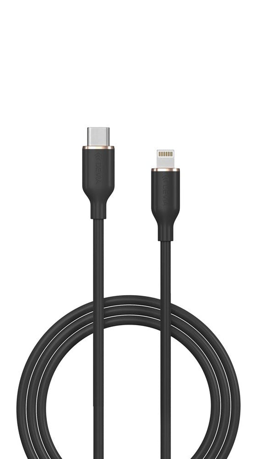 Devia - 1.2m (3A) Type C to Non - MFI Lightning Silicone Cable - Black - Tech Access Unclassified