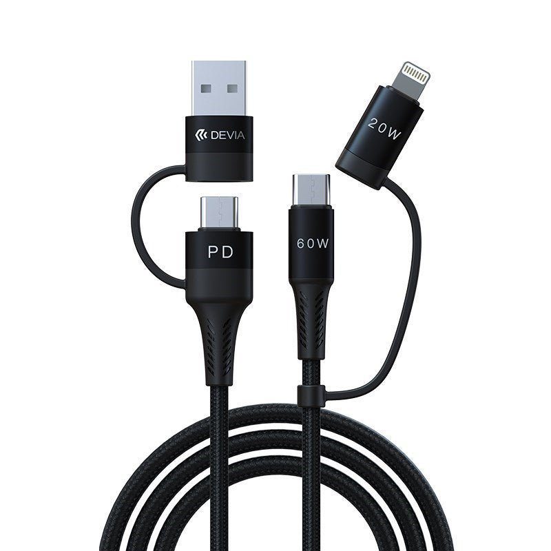 Devia - 1.5m (60W) PD Mesh Armour USB & Type C to Lightning & Type C Cable - Black - Tech Access Unclassified