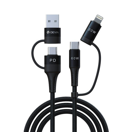 Devia - 1.5m (60W) PD Mesh Armour USB & Type C to Lightning & Type C Cable - Black - Tech Access Unclassified