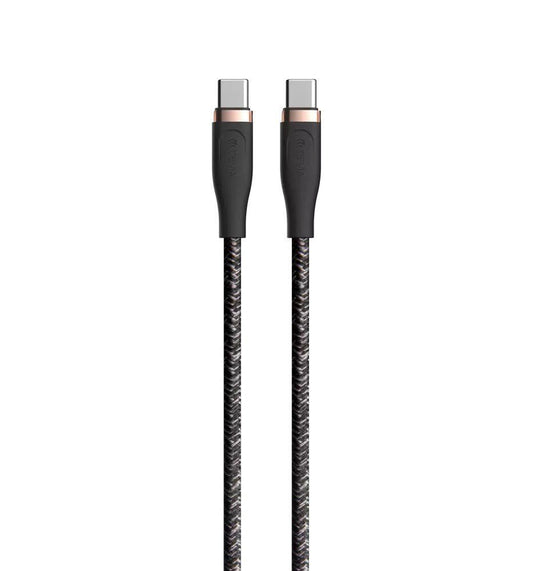 Devia - 1.5m (60W) Power Delivery Woven Gold Plated Type C to Type C Cable - Black - Tech Access Unclassified
