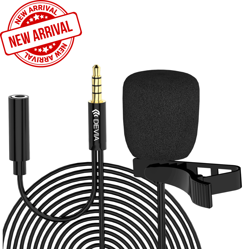 Devia - 1.5m Wired Microphone & Collar Clip for 3.5mm Devices - Black - Tech Access Unclassified