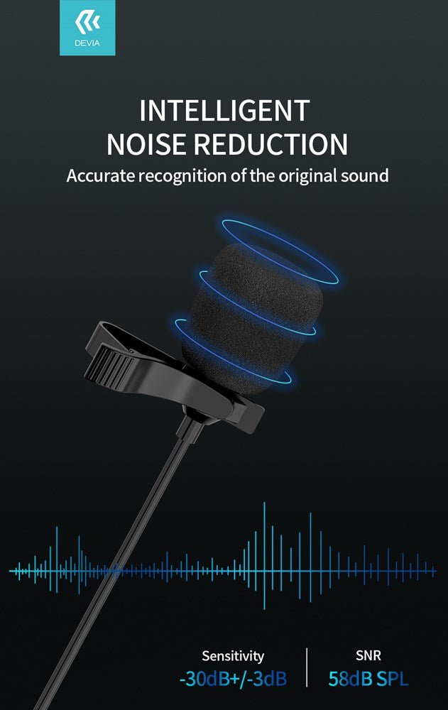 Devia - 1.5m Wired Microphone & Collar Clip for 3.5mm Devices - Black - Tech Access Unclassified