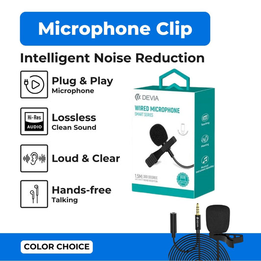 Devia - 1.5m Wired Microphone & Collar Clip for 3.5mm Devices - Black - Tech Access Unclassified