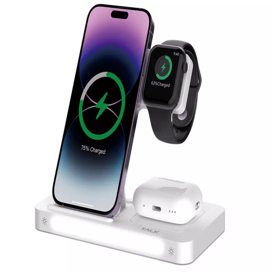 Devia - 15W Foldable Travel Triple Wireless Magnetic Charging Pad for Apple iPhone, Airpods & Watch & Night Lamp - White - Tech Access Unclassified