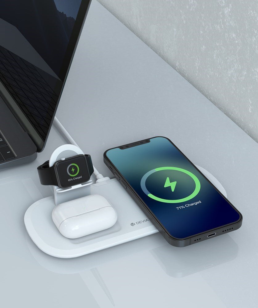 Devia - 15W Triple Wireless Magnetic Charging Pad for Apple iPhone, Airpods & Watch - White - Tech Access Unclassified