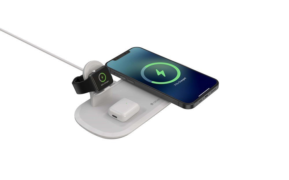Devia - 15W Triple Wireless Magnetic Charging Pad for Apple iPhone, Airpods & Watch - White - Tech Access Unclassified