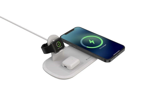 Devia - 15W Triple Wireless Magnetic Charging Pad for Apple iPhone, Airpods & Watch - White - Tech Access Unclassified