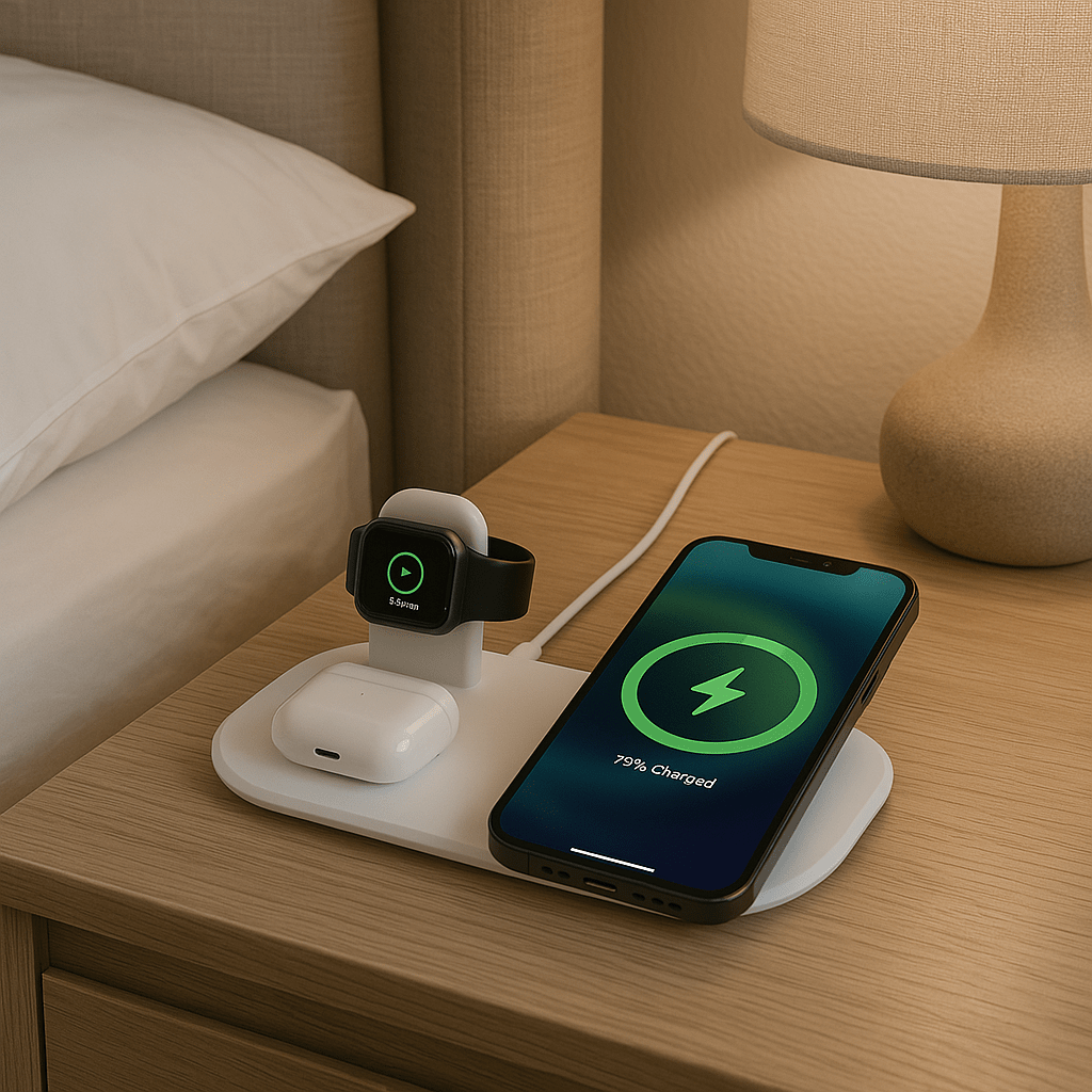 Devia - 15W Triple Wireless Magnetic Charging Pad for Apple iPhone, Airpods & Watch - White - Tech Access Unclassified