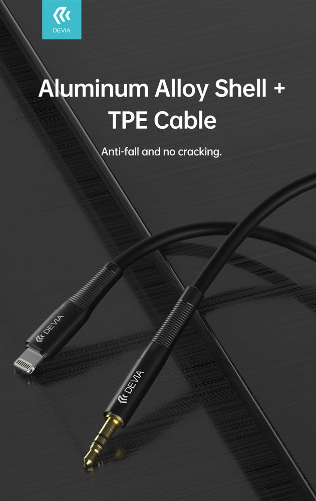 Devia - 1m Non - MFI Lightning to 3.5mm Mesh Armour Auxiliary Cable - Black - Tech Access Unclassified