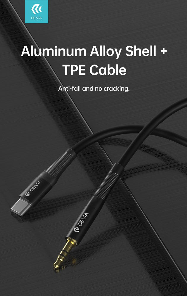 Devia - 1m Type C to 3.5mm Mesh Armour Auxiliary Cable - Black - Tech Access Unclassified
