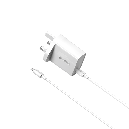 Devia - 20W Type C Power Delivery 3 - Pin UK Charging Plug & 1m PD Type C to Lightning Cable - White - Tech Access Unclassified