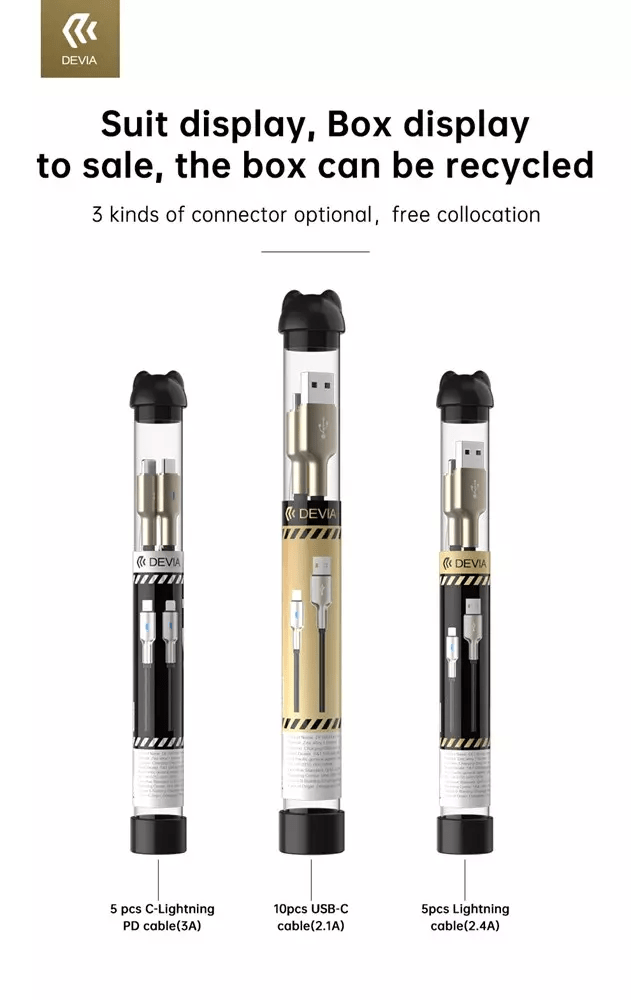 Devia - 20x Power Delivery Zinc Alloy Braided Cables Set - 1m - 5x Type C to Non - MFI Lightning, 10x Type C, & 5x USB to Non - MFI Lightning Cables - Black - Tech Access Unclassified
