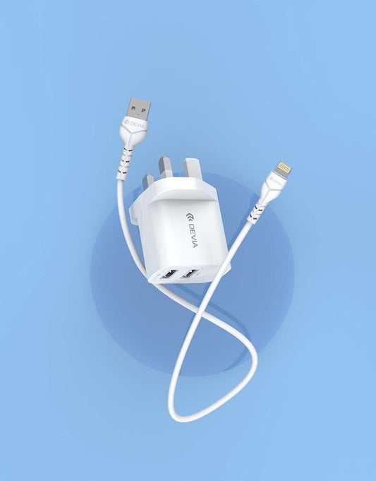 Devia - 2.4A Dual USB Plug & 1m Non - MFI Lightning Cable - White - Tech Access Unclassified
