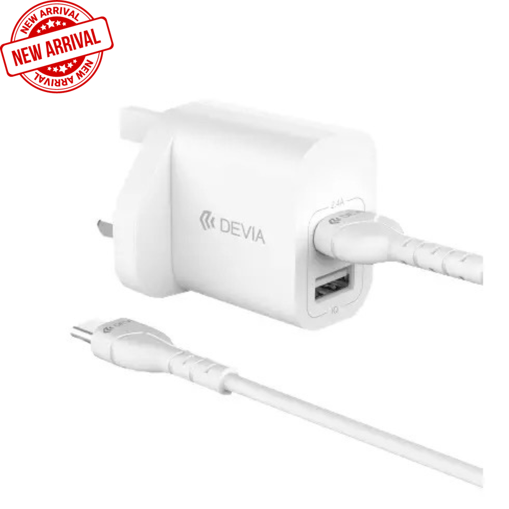 Devia - 2.4A Dual USB Plug & 1m Type C Cable - White - Tech Access Unclassified