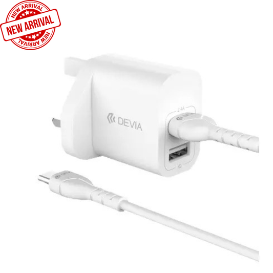 Devia - 2.4A Dual USB Plug & 1m Type C Cable - White - Tech Access Unclassified