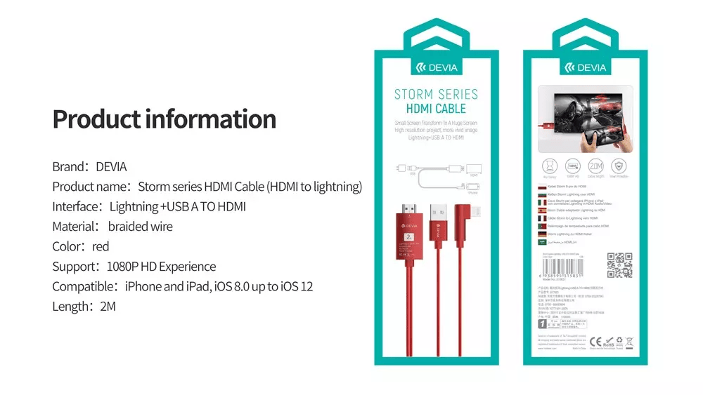 Devia - 2m 1080p HDMI to USB & Lightning Cable - Black - Tech Access Unclassified