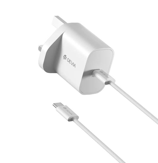Devia - 30W GaN USB - C 3 - Pin UK Charging Plug & 1.2m USB - C to USB - C Cable - White - Tech Access Unclassified