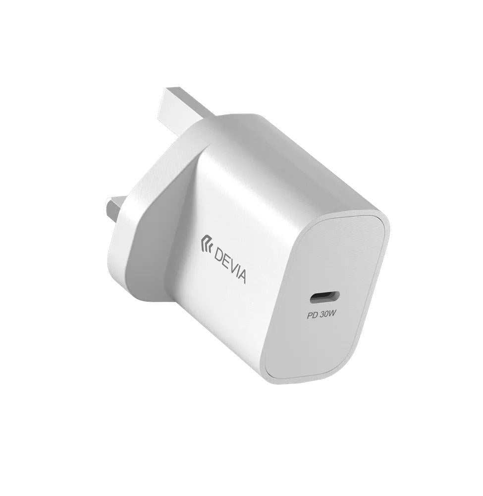 Devia - 30W GaN USB - C Power Delivery 3 - Pin UK Charging Plug - White - Tech Access Unclassified