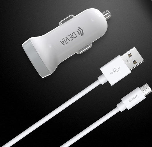 Devia - 3.1A Dual USB Port Car Adapter & 1m MicroUSB Cable - White - Tech Access Unclassified