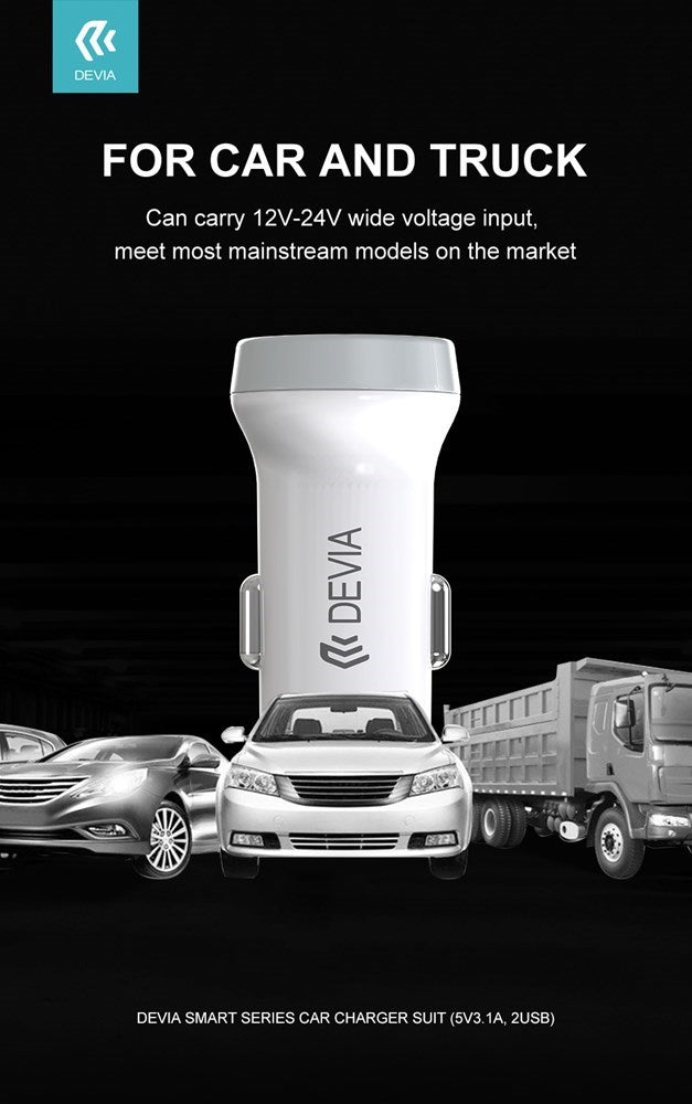 Devia - 3.1A Dual USB Port Car Adapter - White - Tech Access Unclassified