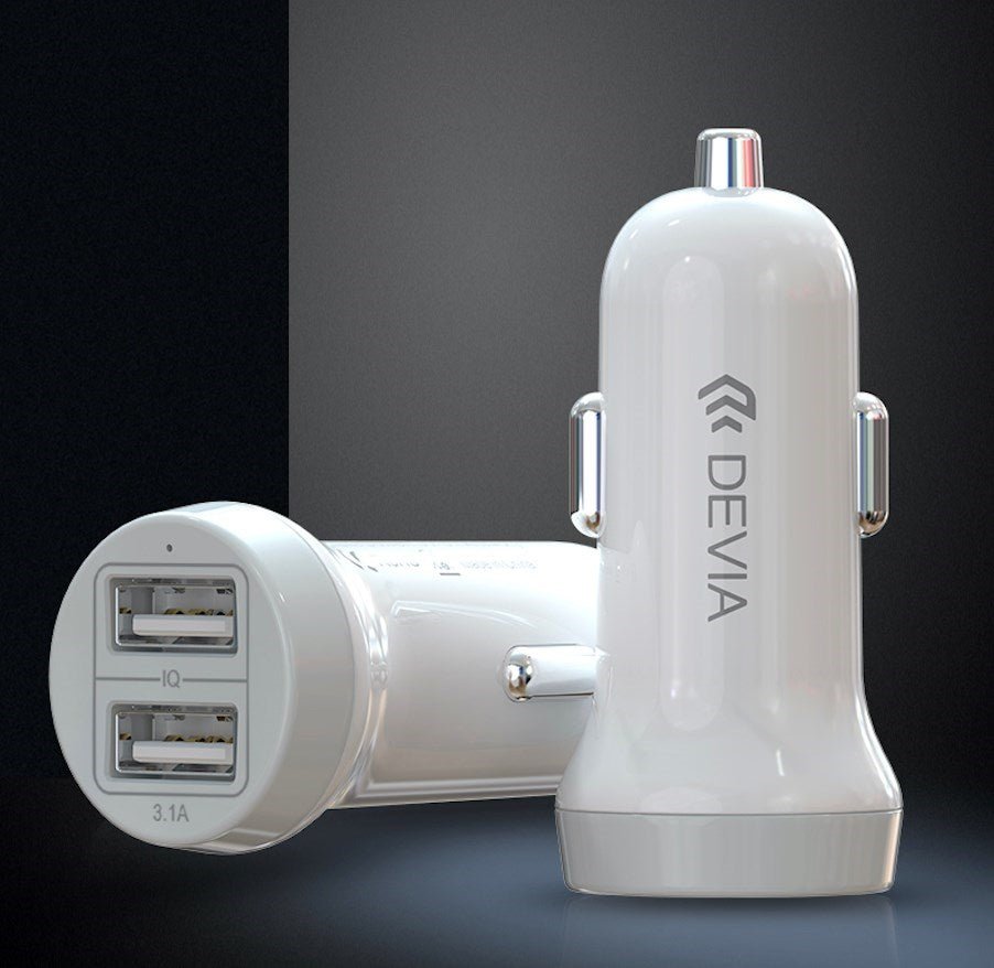 Devia - 3.1A Dual USB Port Car Adapter - White - Tech Access Unclassified