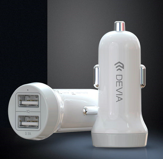 Devia - 3.1A Dual USB Port Car Adapter - White - Tech Access Unclassified