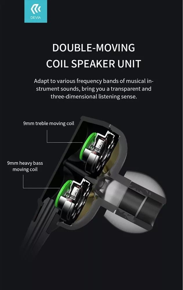 Devia - 3.5mm Dual Metal Speaker Earphones with Microphone & Volume Control - Black - Tech Access Unclassified
